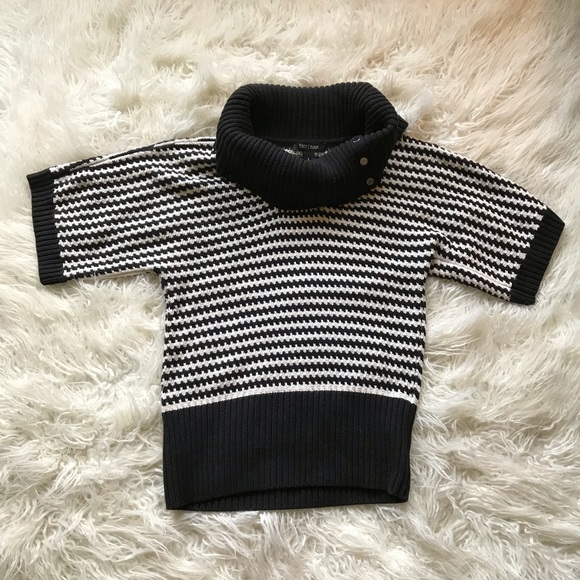 White House Black Market Sweaters - WHBM SHORT SLEEVE BLK/WHT BUTTON COWL SWEATER